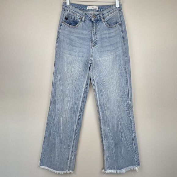 Kancan Estilo Jeans Womens Size 3/25 (26X31) Baggy Wide Leg Faded Blue Raw Hem - Picture 1 of 9